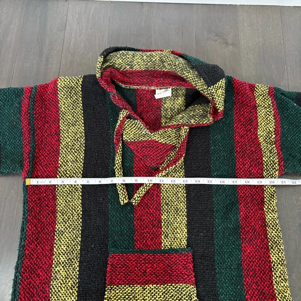 Baja Hoodie Drug Rug Mexican Blanket Pullover Kangaroo Pocket Size M Poncho - Picture 7 of 9